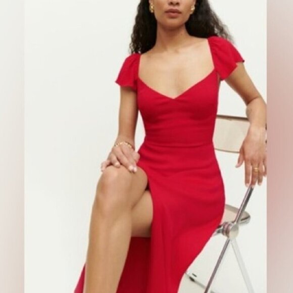 NEW Reformation Baxley Midi Dress in Cherry Red | size 4 - Picture 2 of 15